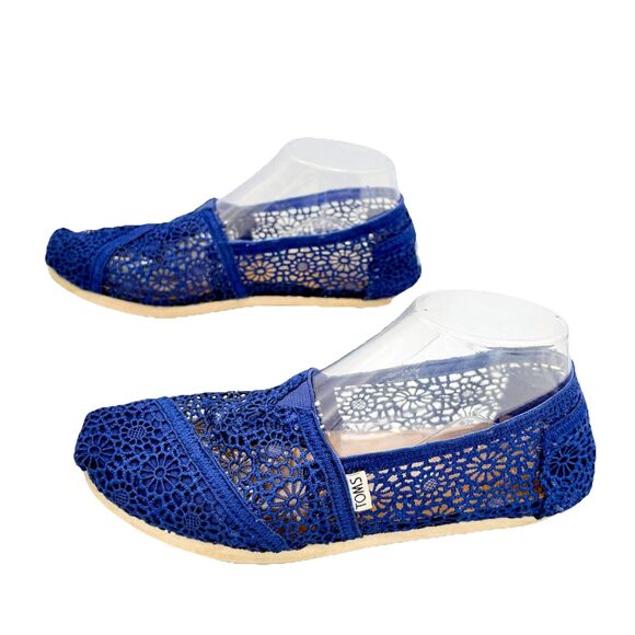 Toms Alpargata Moroccan Navy Blue Crochet Floral Lace Slip-On Comfort Flats 7.5 - Picture 4 of 8